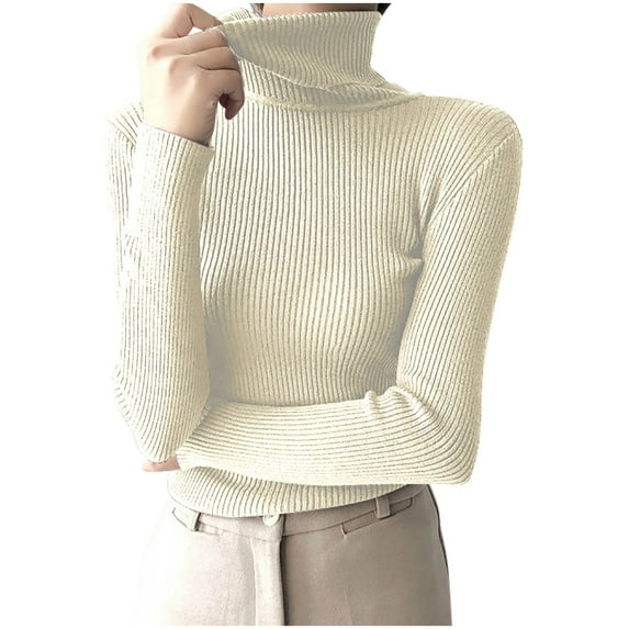 Tungbrin Turtleneck Sweater for Women Fall Winter Fashion Casual Tops Solid Long Sleeve Ribbed Knit Pullover Blouse