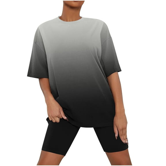 Tungbrin Two Piece Plus Size Sets for Women Soft Comfy Loungewear Outfits Half Sleeve Round Neck Tops Stretch Tight Shorts