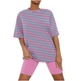 thumbnail image 1 of Tungbrin Two Piece Plus Size Sets for Women Soft Comfy Loungewear Outfits Half Sleeve Round Neck Tops Stretch Tight Shorts, 1 of 5