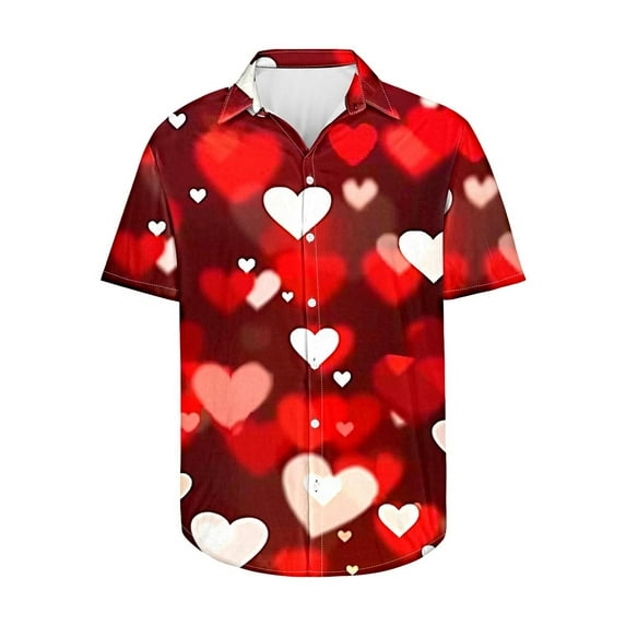 Tungbrin Valentine's Day Shirt for Men Big and Talls Lapel Short Sleeve Button down Shirts Cute Graphic Printed Tops