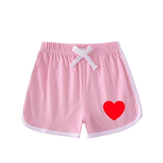 Tungbrin Valentine's Shorts for Girls Kids Cute Heart Graphic Printed Shorts Drawstring High Waisted Sports Running Shorts