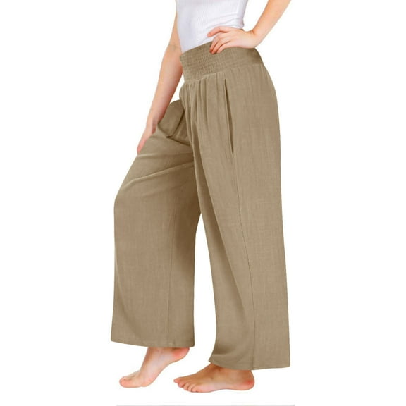 Tungbrin Wide Leg Pants for Girl Baggy Casual High Waist Smocked Palazzo Pants Teens Trendy Trousers with Pockets