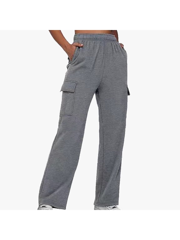 Women's Cargo Pants High Waist Solid Outdoor Casual Trouser with Pockets Stretch Soft Comfy Straight Leg Pants