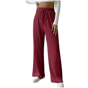 Tungbrin Women's Cotton Pants Drawstring Pleated Solid Casual Trousers High Waist Straight Leg Soft Comfy Knit Pants