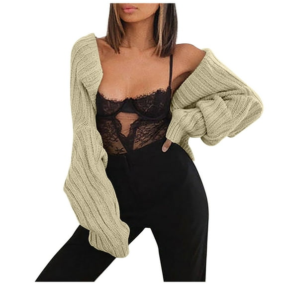 Tungbrin Women's Cropped Cardigan Sweater Long Sleeve Shrug Casual Tops Solid Soft Lightweight Comfy Trendy Clothes