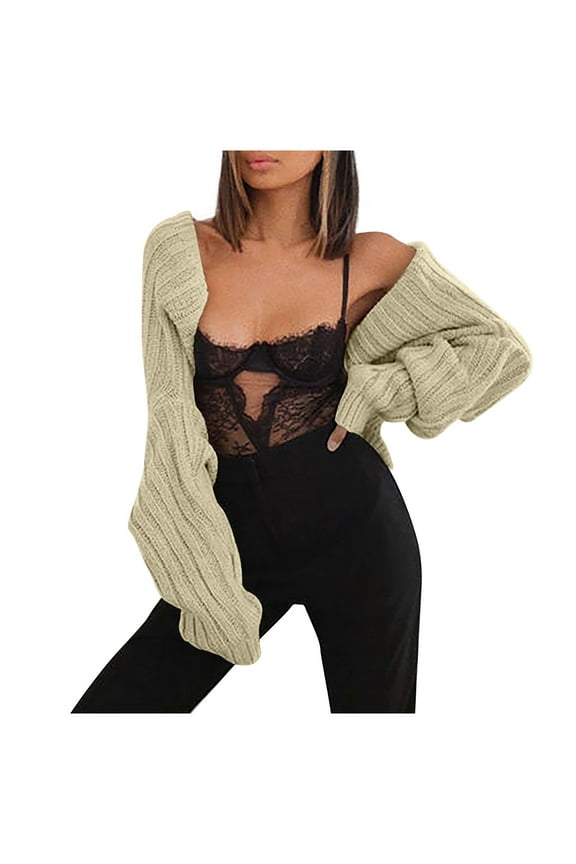 Women's Cropped Cardigan Sweater Long Sleeve Shrug Casual Tops Solid Soft Lightweight Comfy Trendy Clothes