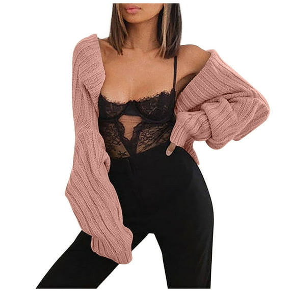 Tungbrin Women's Cropped Cardigan Sweater Long Sleeve Shrug Casual Tops Solid Soft Lightweight Comfy Trendy Clothes