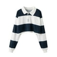 thumbnail image 1 of Tungbrin Women's Cropped Top Half Button Turn down Collar Soft Comfy Cute Casual Blouse Striped Color Block Fashion T Shirts, 1 of 8