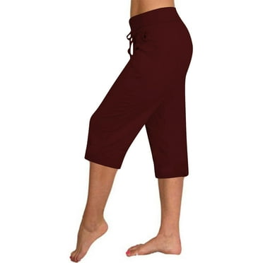 Tungbrin Women's Plus Size Capris Pants Running Workout Lightweight Quick Dry Sweat Pants Drawstring High Waist Trousers