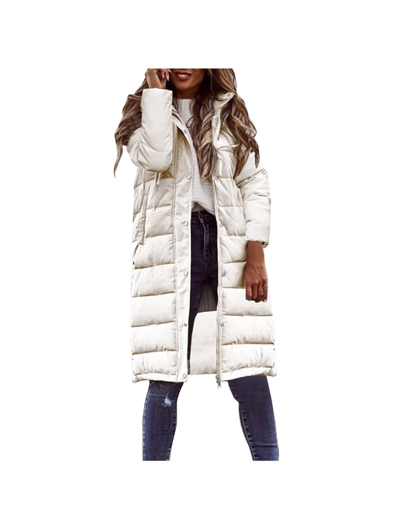 Women's Plus Size Coat Zip up Button Decorate Long Sleeve Hooded Jackets Loose Comfy Solid Long Coat with Pockets