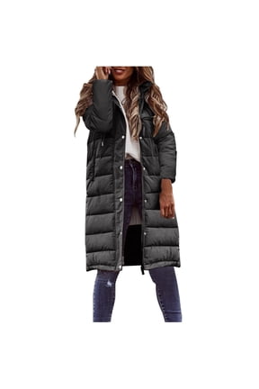 Women's Plus Size Coat Zip up Button Decorate Long Sleeve Hooded Jackets Loose Comfy Solid Long Coat with Pockets