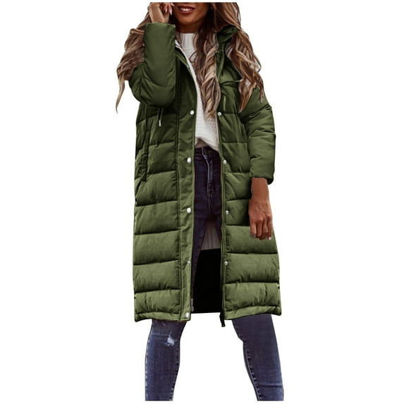Tungbrin Women's Plus Size Coat Zip up Button Decorate Long Sleeve Hooded Jackets Loose Comfy Solid Long Coat with Pockets