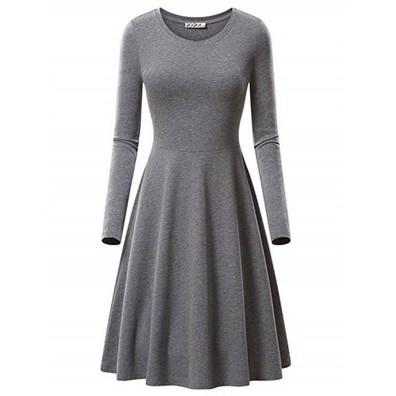 Tungbrin Women's Plus Size Ruched Dresses Soft Comfy Round Neck Trendy Dresses Long Sleeve Solid Color Loose Dresses