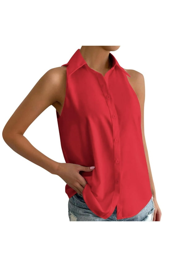 Women's Plus Size Sleeveless T Shirts Button down V Neck Solid Tops Summer Lightweight Loose Fashion Casual Blouse