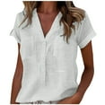 thumbnail image 1 of Tungbrin Women's Plus Size V Neck Tops 24 Summer Solid Work Casual T Shirts Short Sleeve Button down Blouse with Pockets, 1 of 6