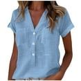 thumbnail image 1 of Tungbrin Women's Plus Size V Neck Tops 24 Summer Solid Work Casual T Shirts Short Sleeve Button down Blouse with Pockets, 1 of 6