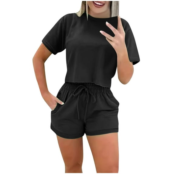 Tungbrin Women's Plus Size Workout Sets Short Sleeve T Shirts Comfy Shorts with Pockets 2 Piece Running Active Sweatsuit