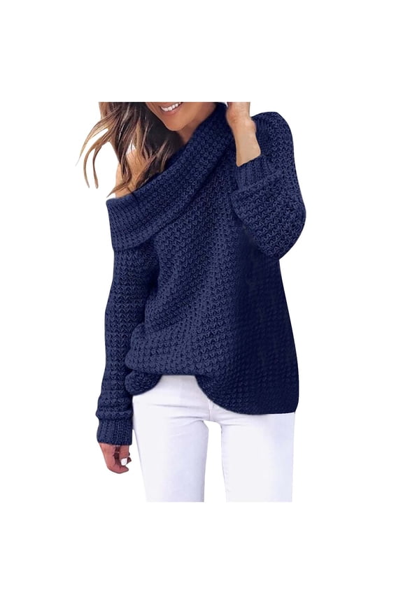 Women's Plus Size off Shoulder Sweater Fall Fashion Casual Blouse Solid Color Long Sleeve Scarf Loose Tops