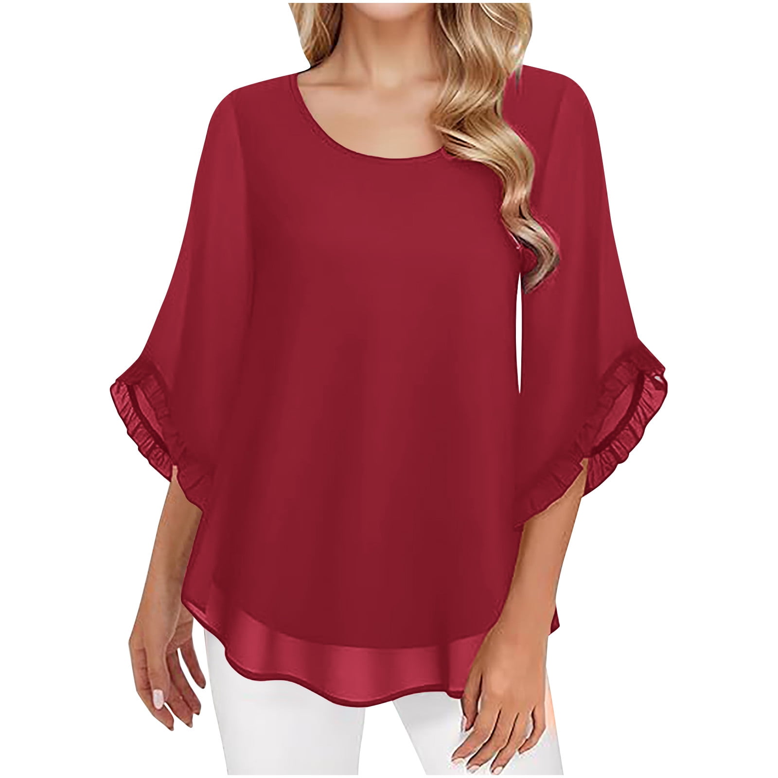 Tungbrin Women's Ruffle Half Sleeve Tops Lace Flowy Tungbrin Women's Ruffle Half Sleeve Tops Lace Flowy