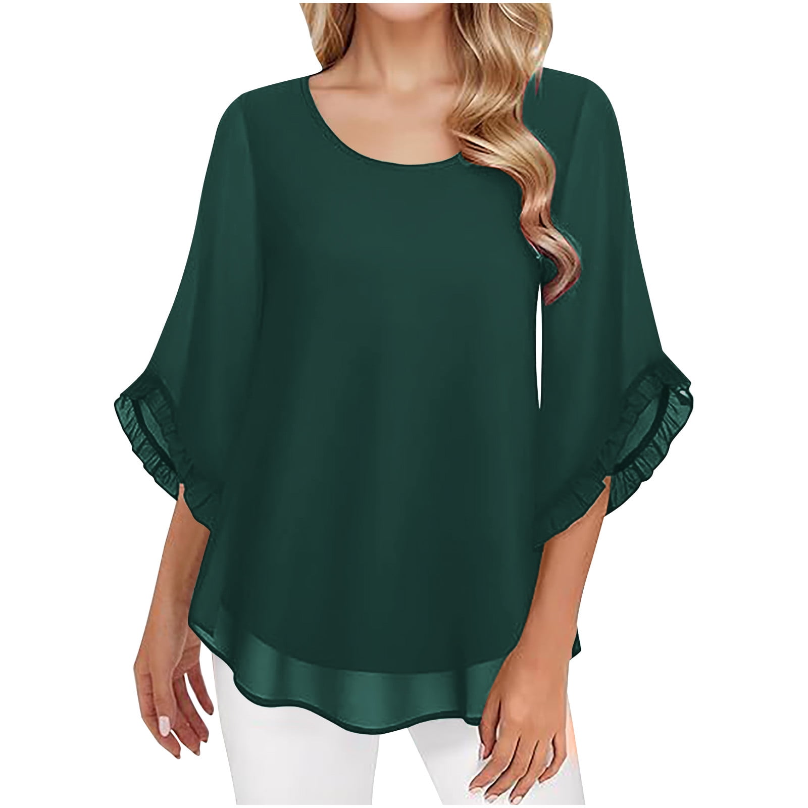 Tungbrin Women's Ruffle Half Sleeve Tops Lace Flowy Tungbrin Women's Ruffle Half Sleeve Tops Lace Flowy