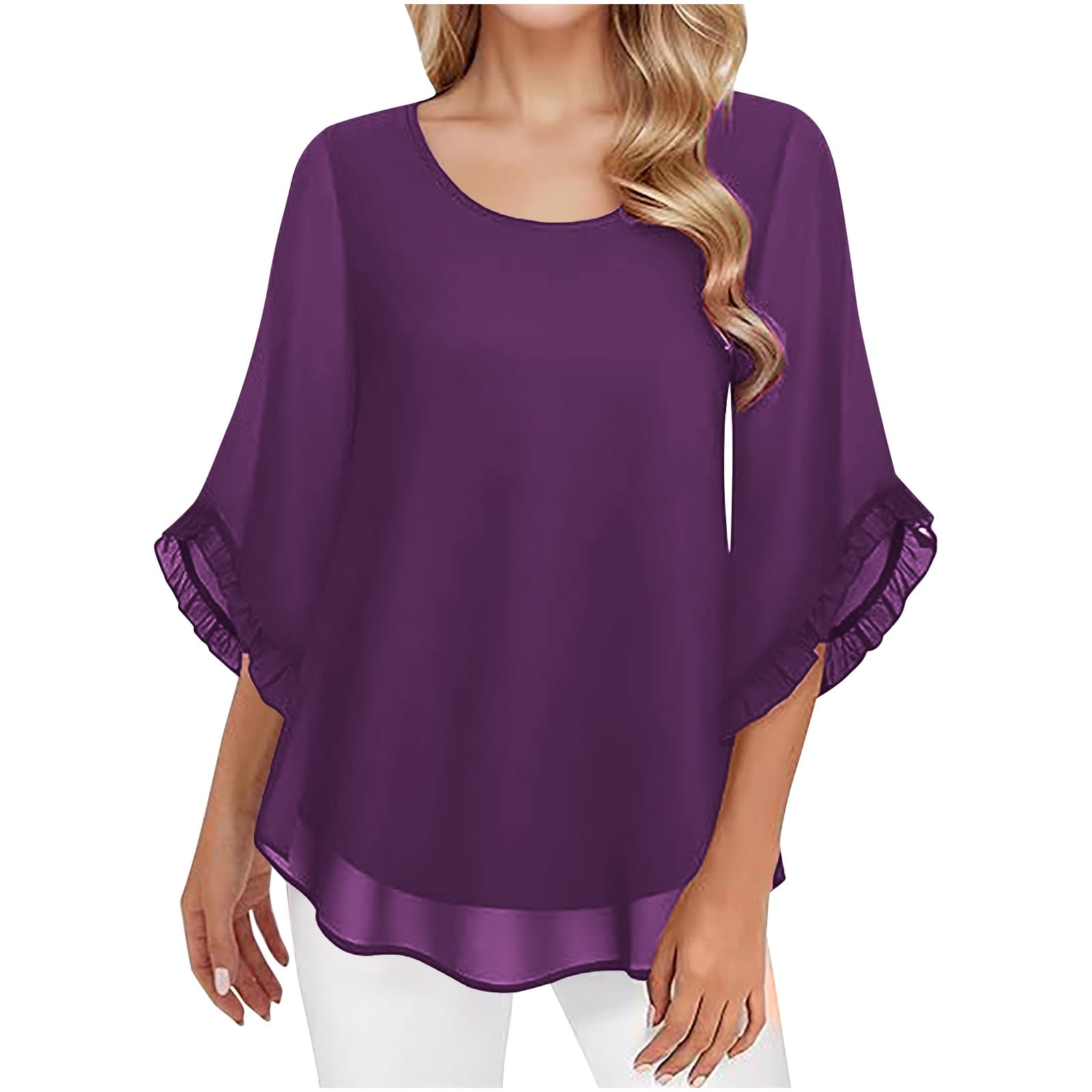 Tungbrin Women's Ruffle Half Sleeve Tops Lace Flowy Tungbrin Women's Ruffle Half Sleeve Tops Lace Flowy