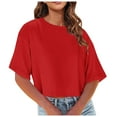 thumbnail image 1 of Tungbrin Women's Summer Crop Tops Half Sleeve Drop Shoulder Round Neck T-Shirts Solid Color Loose Comfy Casual Blouse, 1 of 7