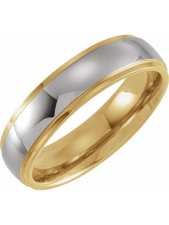 Tungsten & 18K Yellow Gold PVD Inlay 6 mm Stepped-Edge Comfort-Fit Half Round Band Size 7.5 - Solid Gold Fine Jewelry | Jewelry by Sweet Pea