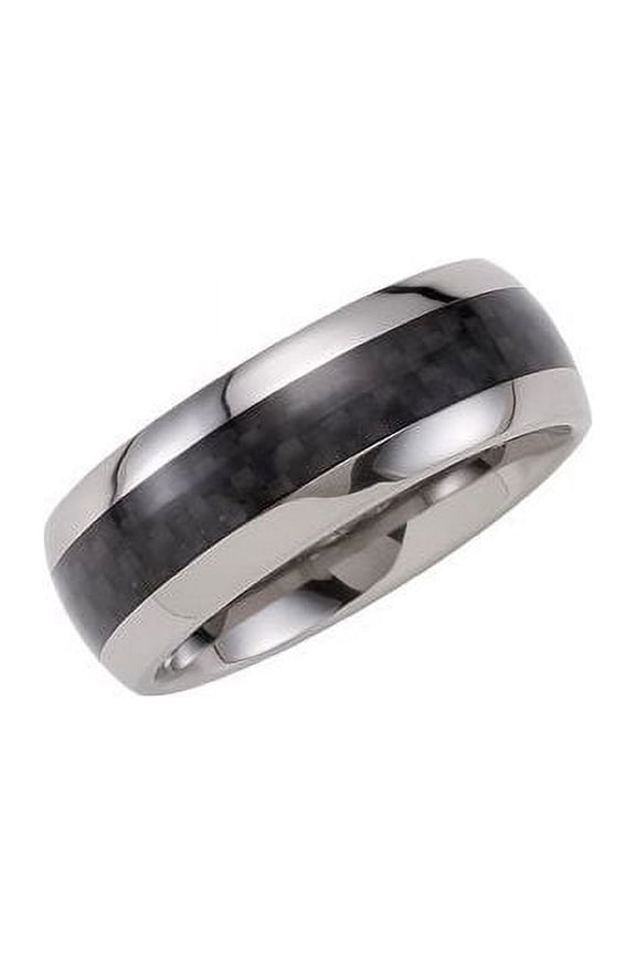 Tungsten 8 Mm Polished Carbon Fiber Inlay Comfort-Fit Half Round Band, Size 8.5