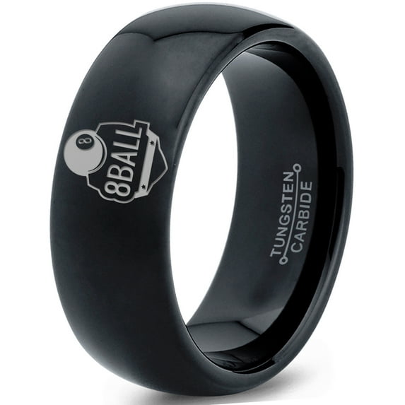 Tungsten 8-ball ring Band Ring 8mm Men Women Comfort Fit Black Dome Polished