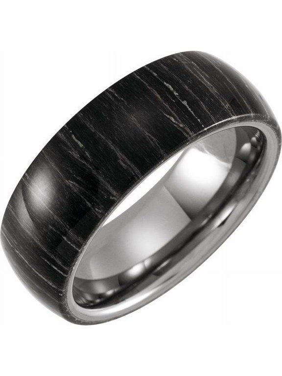 Tungsten 8 mm Zebra Wood Inlay Comfort-Fit Half Round Band Size 7 - Solid Gold Fine Jewelry | Jewelry by Sweet Pea