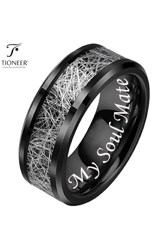 Tungsten 8mm Ring with Sleek Carbon Fiber Inlay in Black IP Finish for Men Women Comfort Fit w/ Free Engraving Options