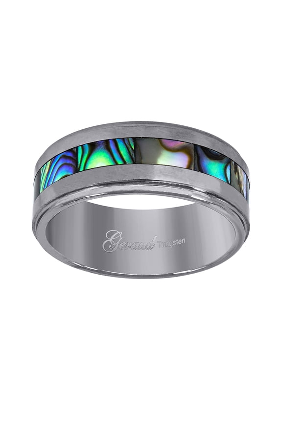 Tungsten Abalone Shell Center Inlay Step Edges Bridal Anniversary Engagement Wedding Band Mens Comfort-fit 8mm Size-8
