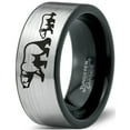 thumbnail image 1 of Tungsten Adult Bear Cub Following Walking Band Ring 8mm Men Women Comfort Fit Brushed Gray Flat Cut Black Polished, 1 of 4