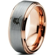 Tungsten Alaska The Last Frontier State Mountain Band Ring 8mm Men Women Comfort Fit 18k Rose Gold Step Bevel Edge Brushed Polished