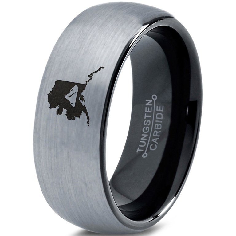 Tungsten Alaska The Last Frontier State Mountain Band Ring 8mm Men