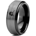 thumbnail image 1 of Tungsten Alaska The Last Frontier State Mountain Band Ring 8mm Men Women Comfort Fit Black Step Bevel Edge Brushed Gray Polished, 1 of 4