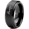 thumbnail image 1 of Tungsten Always Typography Writing Band Ring 8mm Men Women Comfort Fit Black Step Bevel Edge Brushed Polished, 1 of 4