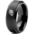 thumbnail image 1 of Tungsten American Football Ball Band Ring 8mm Men Women Comfort Fit Black Step Bevel Edge Brushed Polished, 1 of 4