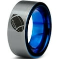 thumbnail image 1 of Tungsten American Football Ball Band Ring 8mm Men Women Comfort Fit Blue Flat Cut Brushed Gray Polished, 1 of 4