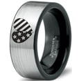 thumbnail image 1 of Tungsten American Heart Shaped Flag Band Ring 8mm Men Women Comfort Fit Brushed Gray Flat Cut Black Polished, 1 of 4