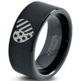 thumbnail image 1 of Tungsten American Heart Shaped Flag Band Ring 9mm Men Women Comfort Fit Black Flat Cut Brushed Polished, 1 of 4