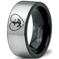 thumbnail image 1 of Tungsten Anchor Sailor Heart Love Band Ring 8mm Men Women Comfort Fit Brushed Gray Flat Cut Black Polished, 1 of 4