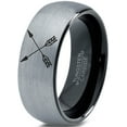 thumbnail image 1 of Tungsten Archery Bow Arrows Crossed Band Ring 8mm Men Women Comfort Fit Black Dome Brushed Gray Polished, 1 of 4