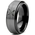 thumbnail image 1 of Tungsten Archery Bow Arrows Crossed Band Ring 8mm Men Women Comfort Fit Black Step Bevel Edge Brushed Gray Polished, 1 of 4