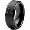 thumbnail image 1 of Tungsten Archery Bow Arrows Crossed Band Ring 8mm Men Women Comfort Fit Black Step Bevel Edge Brushed Polished, 1 of 4