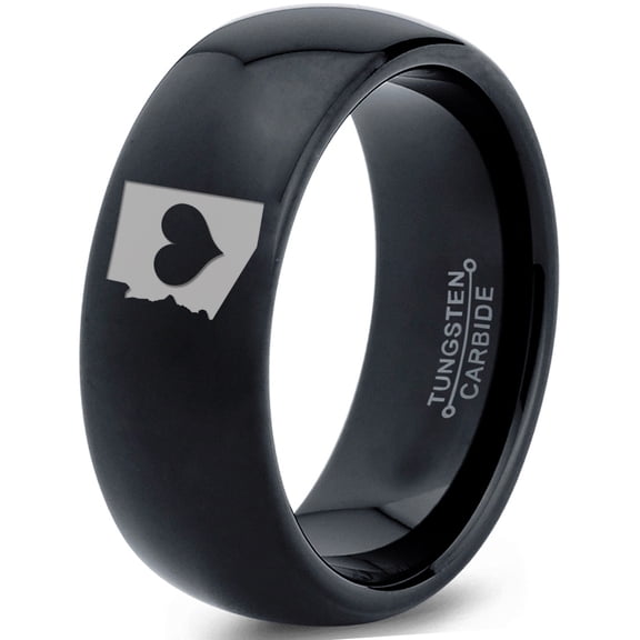 Tungsten Arizona The Grand Canyon State Heart Band Ring 8mm Men Women Comfort Fit Black Dome Polished