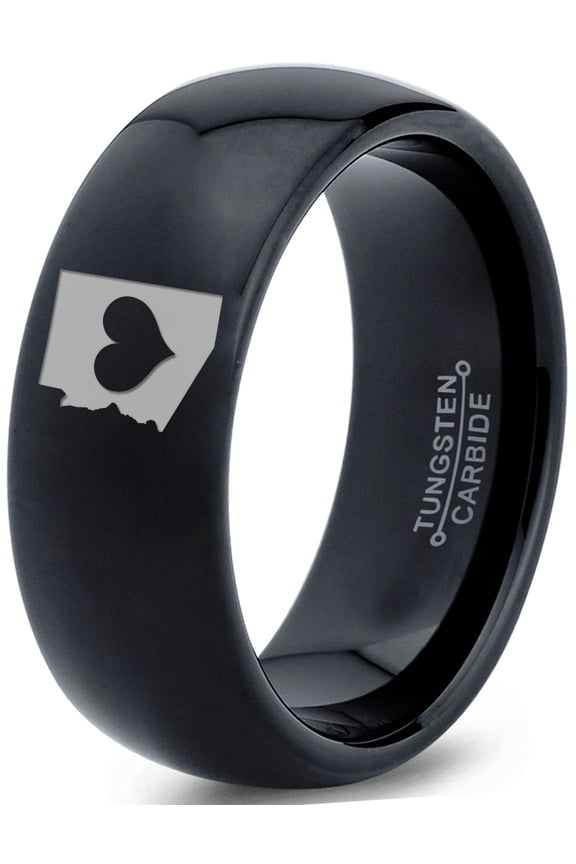 Tungsten Arizona The Grand Canyon State Heart Band Ring 8mm Men Women Comfort Fit Black Dome Polished