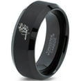 thumbnail image 1 of Tungsten Armor Shield Sword Knight Band Ring 8mm Men Women Comfort Fit Black Beveled Edge Brushed Polished, 1 of 4