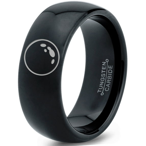 Tungsten Astronomical Space Full Moon Band Ring 8mm Men Women Comfort Fit Black Dome Polished