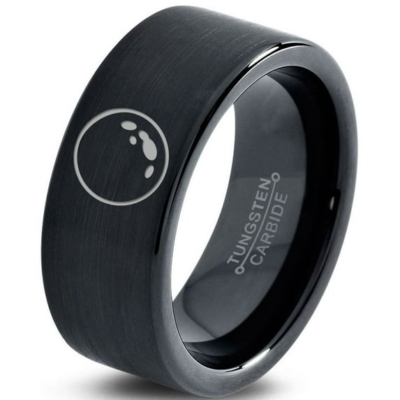 Tungsten Astronomical Space Full Moon Band Ring 9mm Men Women Comfort Fit Black Flat Cut Brushed Polished